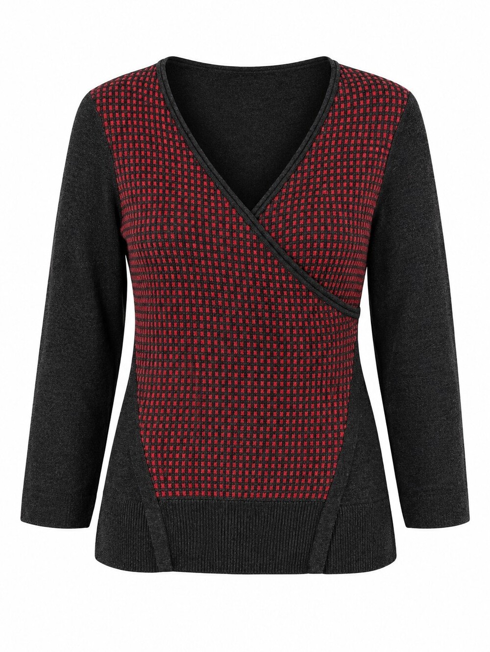 Reitmans Red Grey Wrap-Style Corporate Chic Office Cozy Stretchy Women Sweater M
